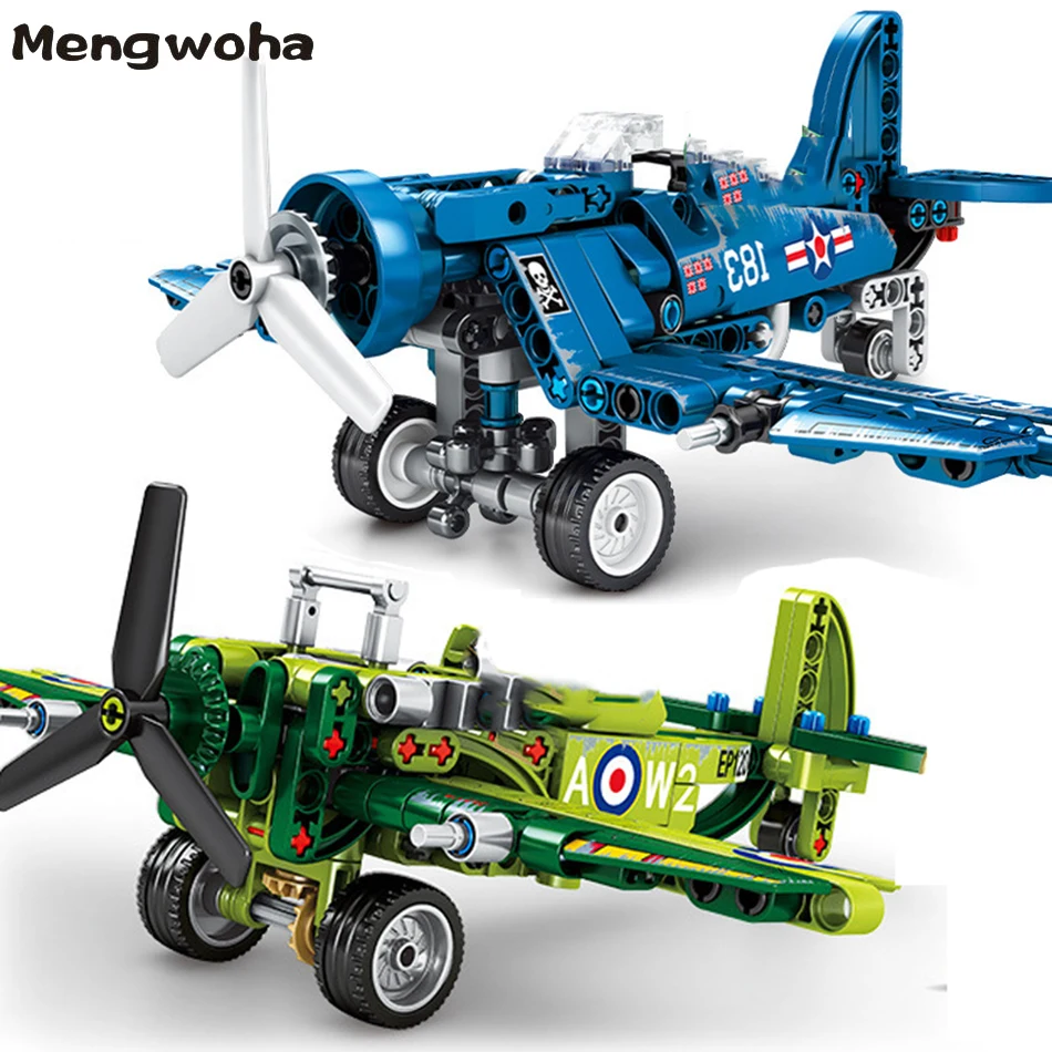 

205/6pcs Military US F4U Airplane UK Fighter building blocks Legoingly Army WW2 bricks With one soldier figure Toys for children