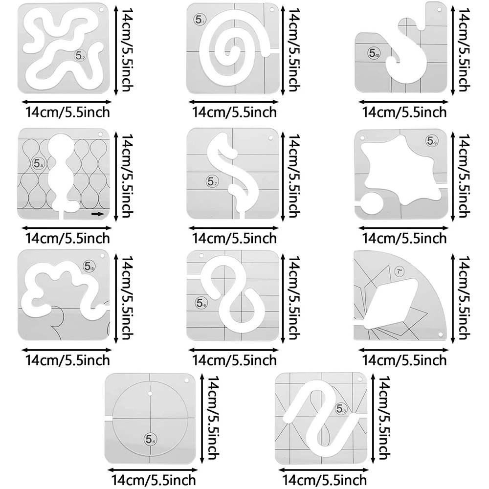 Set 11 Modelli Per Quilting A Movimento Libero - Righelli Acrilici Spessi 1/8", Compatibili Con Macchine Da Cucire