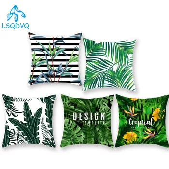 

Diy Custom Decorative Pillows Tropical Rainforest Green Leaf Monstera Palm Leaf 100% Polyester Cushion Cover for Sofa Home Car