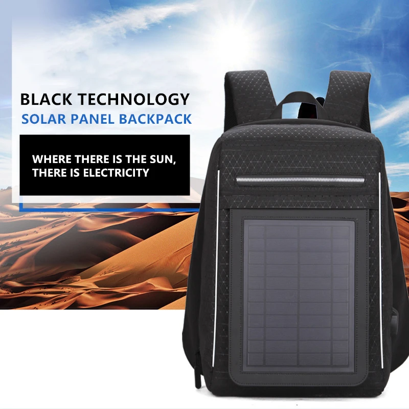 

Shuaibo Solar Panel Charging Travel USB Commuting Backpacks Anti theft Pockets Zipper Laptop 15.6 Ipad Black Technology