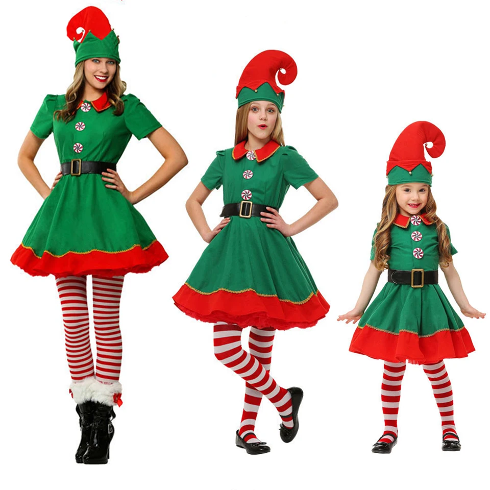 girls Xmas Sets Kids Xmas Cosplay Christmas Clothes Children Christmas Cosplay Child Costume Festival Boys& Girls Green Xmas Clothing - Цвет: girls
