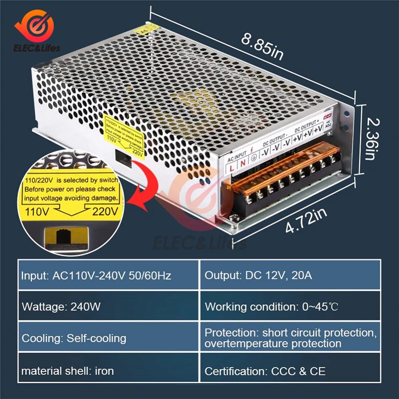 DC 12V 24V 400W 480W 500W импульсный источник питания трансформатор переменного тока DC SMPS модуль питания