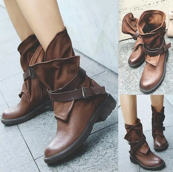 

Hot Sale Winter Boots Women Buckle Flat Ladies Fashion Woman Leather Shoes 2020 Large Size 34-43 WXZ011