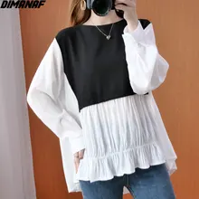 Cheap DIMANAF 2020 Plus Size T-Shirt Autumn Patchwork Chiffon Cotton Women Female Spliced Buttons Loose Vintage 2020 New Tops&Tees Cheap DIMANAF 2020 Plus Size T-Shirt Autumn Patchwork Chiffon Cotton Women Female Spliced Buttons Loose Vintage 2020 New Tops&Tees