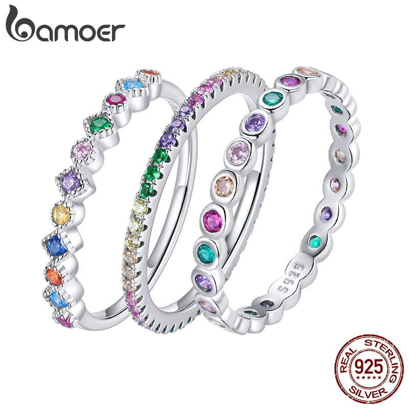 Mesa Mall bamoer 2021new shipping free 925 Sterling Silver Multicolor Ring for Zircon Wom Finger