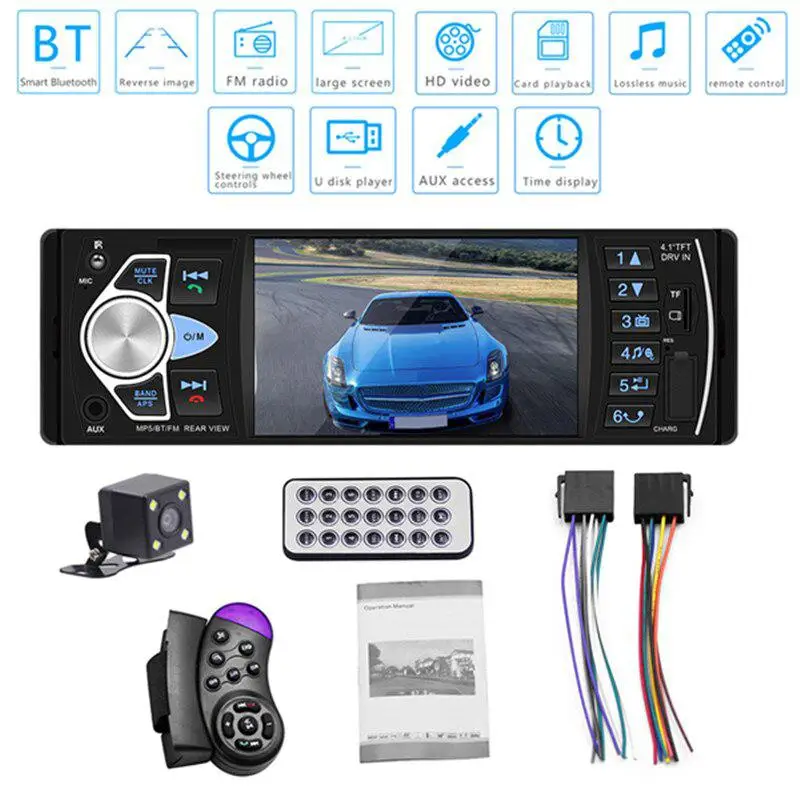 

4.1 inch HD Video Car MP5 Player Bluetooth Hands-free Calling Vehicle FM Radio 4022D with Reverse Rear Camera