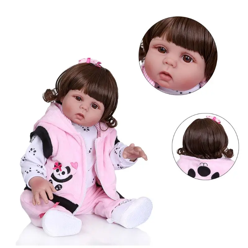 

48cm Reborn Doll Realistic Full Silicone Vinyl Newborn Babies Panda Toy Girl Princess Clothes Lifelike Handmade Gift Y4QA