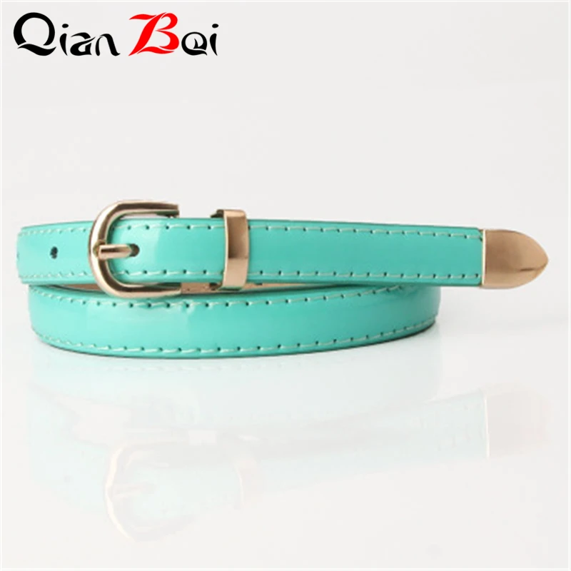 QianBei, разноцветные женские джинсы, брюки, ремень, платье, свитер, декоративные тонкие ремни с пряжкой, модные ремни из искусственной кожи - Цвет: Light Blue