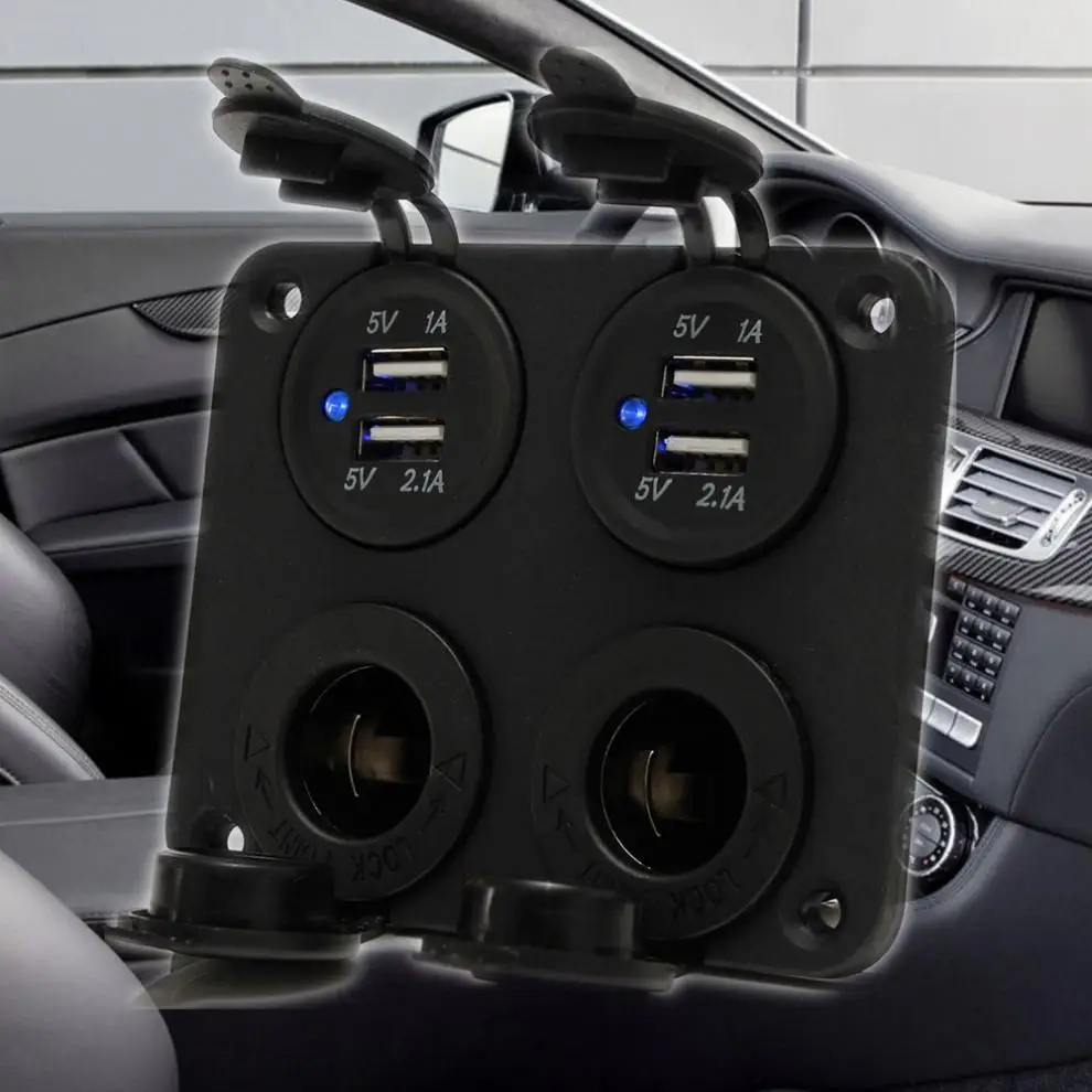 Автомобильный 12-24V двойной USB адаптер зарядное устройство прикуриватель розетки с синий светодиодный индикатор