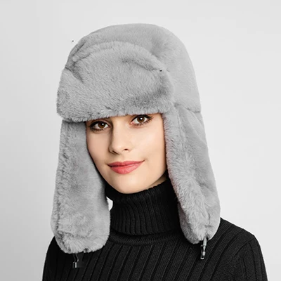 grey Зимний женский зимний мех наушники шапка на улице тёплый - Цвет: grey