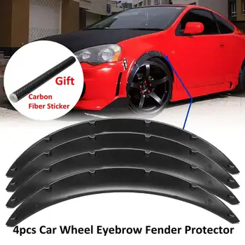 

4pcs Universal Black Car Wheel Eyebrow Protectors Exterior Fender Protector 3D Wheel Arch Cover w/ 30x150cm Carbon Fiber Sticker