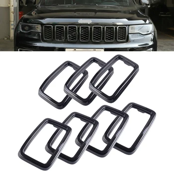 

CITALL Carbon Fiber Black Front Grille Inserts Ring Cover Trim Frame Decorative ABS Fit for Jeep Grand Cherokee 2017 2018 2019