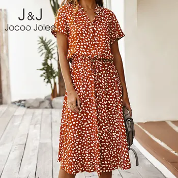 

Women Elegant Dot Print Chiffon Dress Casual Maxi Long Dress Summer Short Sleeve V Neck Drawstring Waist Party Beach Sundress