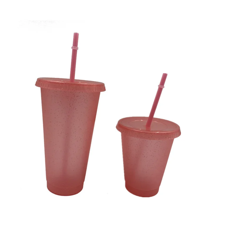 400/700Ml Reusable Flash Powder Tumbler with Lid Matte Finish Straw Cup Diy Plastic Cold Water Bottle Coffee Mug Outdoor Party