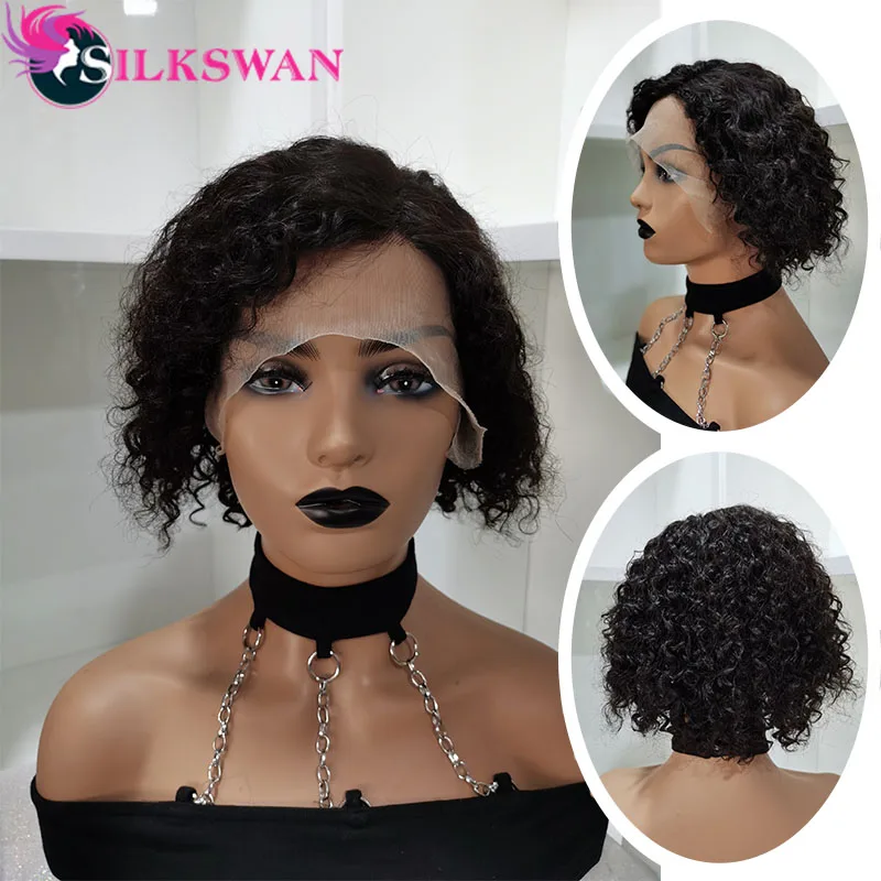 Silkswan волосы натуральный цвет кудрявые короткие стриженые парики 13*4 или 13*6 кружевные передние 8 дюймов 150 плотность бразильские человеческие волосы remy