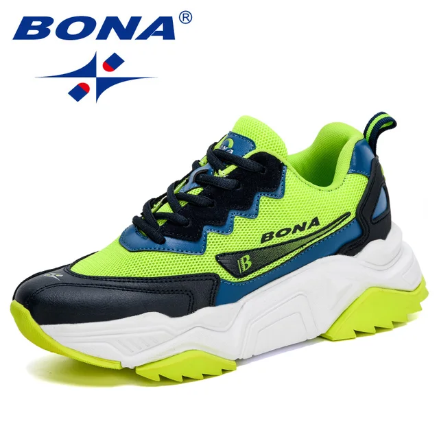 BONA 2020 New Designers Trendy Sneakers Women Jogging Shoes Trainers Lace Up Running Shoes Ladies Sport Shoes Feminimo Footwear Deep blue F green