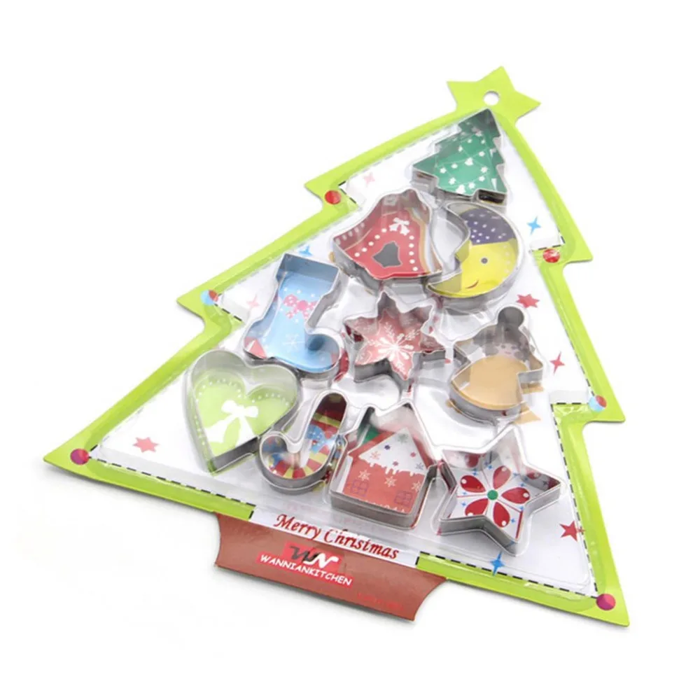 10PCS SET Stainless Steel Bakeware Moulds Christmas Tree Series Home Kitchen DIY Biscuit Cutter Dessert Cake 2