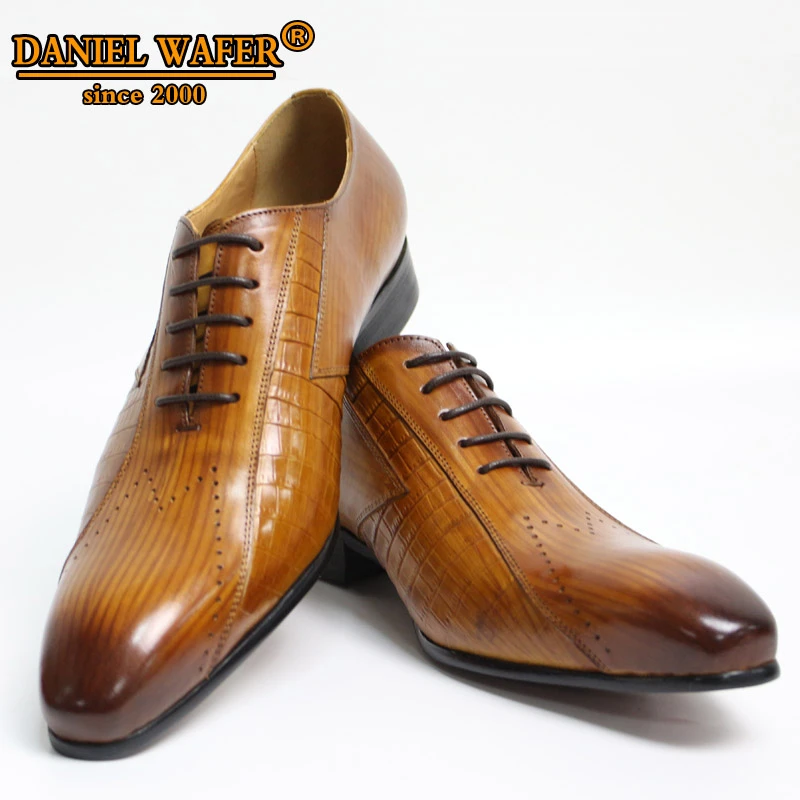 Men's Oxfords Lace up Flats Leather Shoes Dress Formal Wedding Business Shoes 