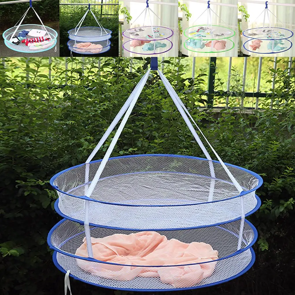 S Hook Drying Rack Folding Hanging Clothes Laundry Basket Dryer Net Delivered in Random