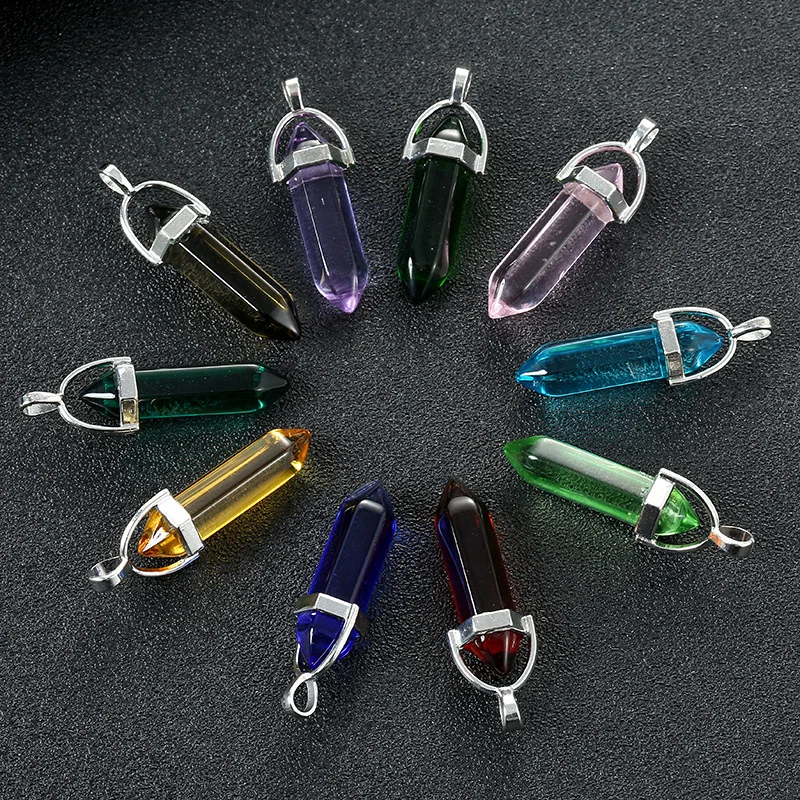 

10PCS Hot Selling Hexagon Pillar Bullet Pendant Glazed Glass Necklace