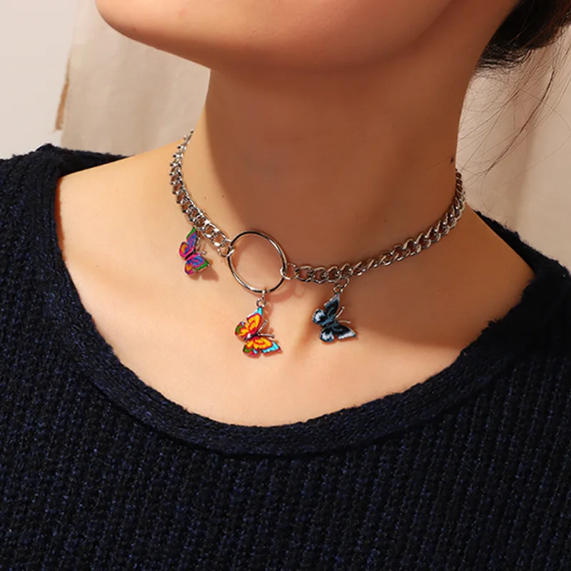 

Punk Style Butterfly Choker Necklace Jewelry Women Collares Gothic Hip Hop Gift Necklace Collares Mujer 35+10cm