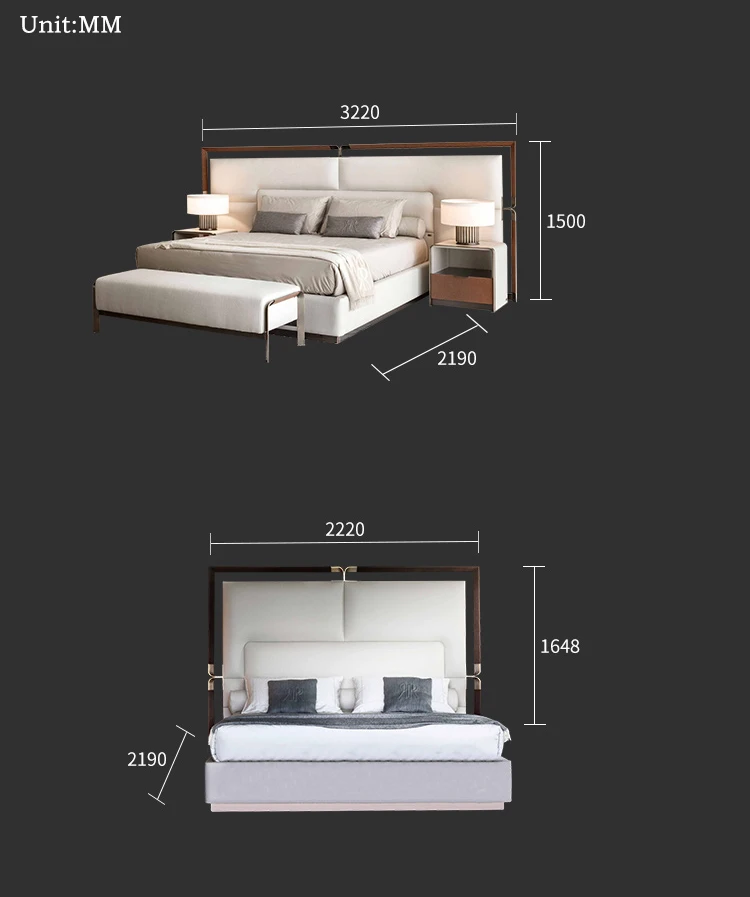 Chinese Modern Simple Style Wooden Double Bed Set with Two Nightstands