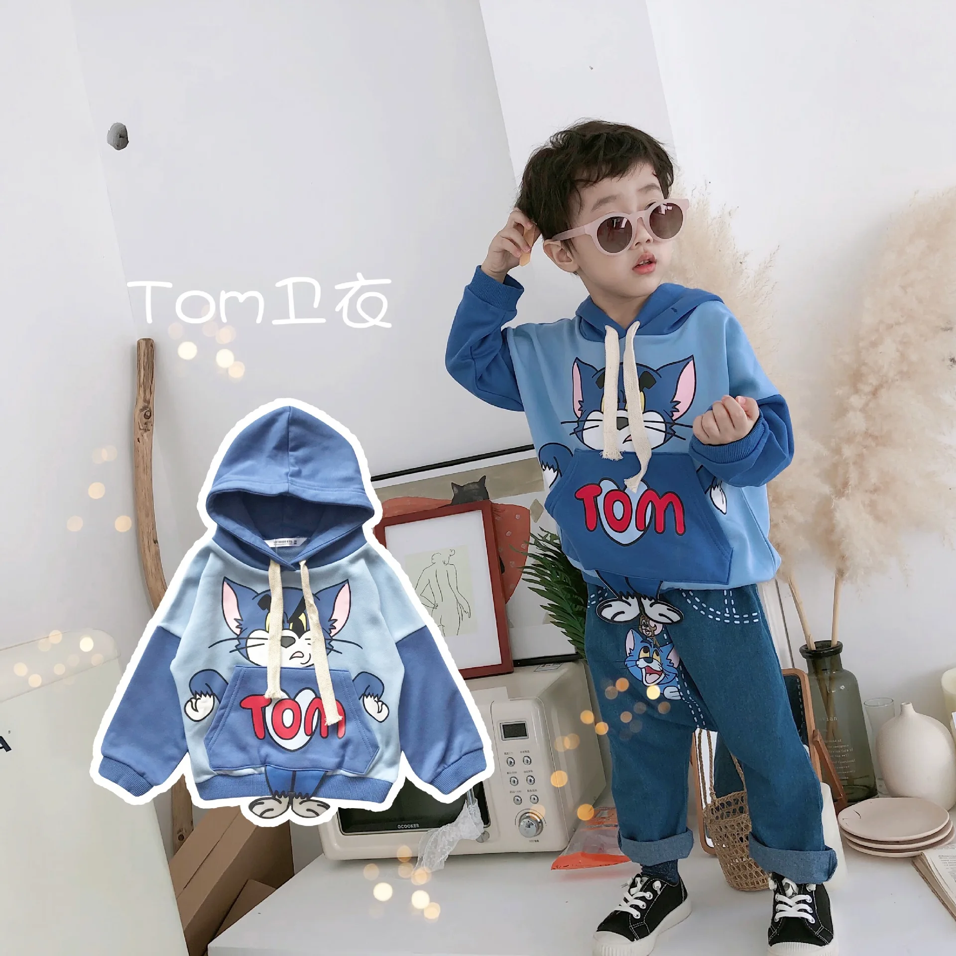 Ceny Tonytaobaby jesień i zima ubrania nowe ubrania dla dzieci Cartoon bluza z kapturem bawełniane dla chłopców i dziewcząt chłopcy bluzy z kapturem