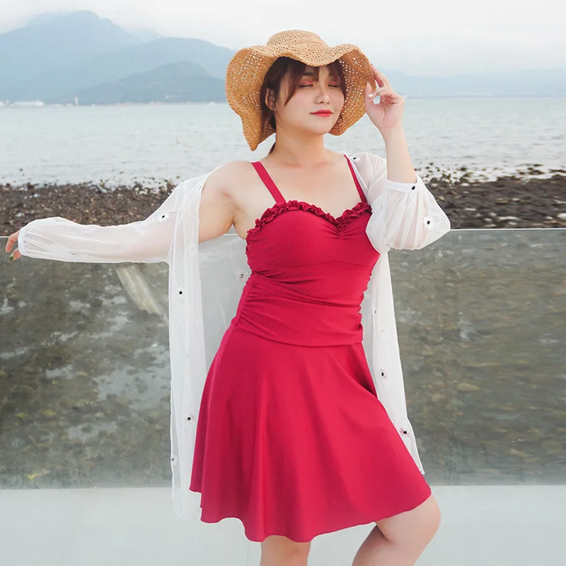 

2019 xia ji qun-Three-piece Set Embroidered Fairies Hot Springs Beach Fat Mm 200 Large Size Bathing Suit Women's