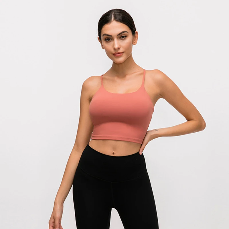 Solid Cami Sports Bra Women Vest Type Push Up Gym Crop Top Padded