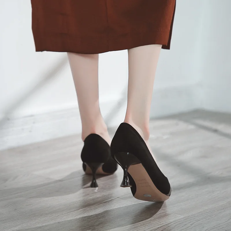 

Hot Social WOMEN'S Shoes New Style Black And White with Pattern Comfortable Fine High Heel Shoes Fashion Sexy Business Pointed S