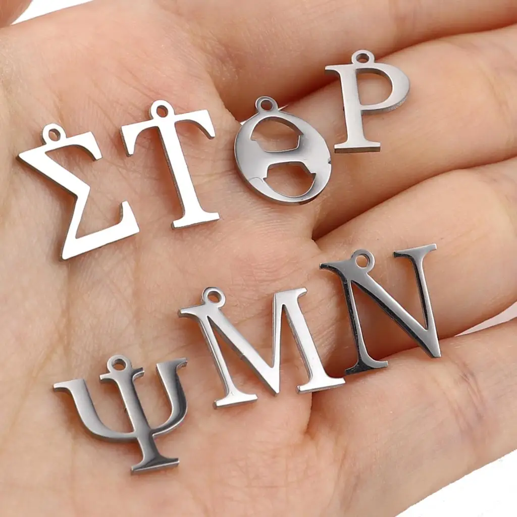 Fashion 304 Stainless Steel Charms Silver Color Greek Alphabet Pendants for Women Necklace Earring Jewelry Accessories Gifts