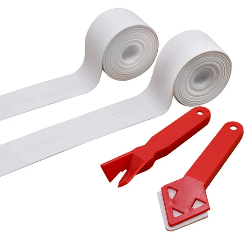4 Pieces Kitchen Tape Caulking Tool Waterproof Sealing Bathtub Flexible Self Adhesive Caulk Strip for Bathroom Ect | Строительство и