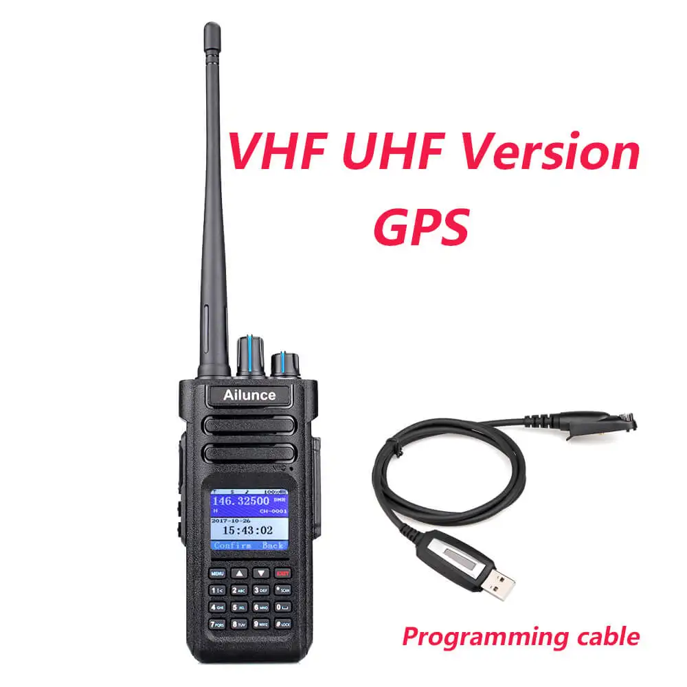 GPS VHF UHF Retevis Ailunce HD1 цифровая рация Двухдиапазонная DMR радио DCDM TDMA UHF VHF радиостанция HF трансивер с программным кабелем - Цвет: GPS VHF UHF
