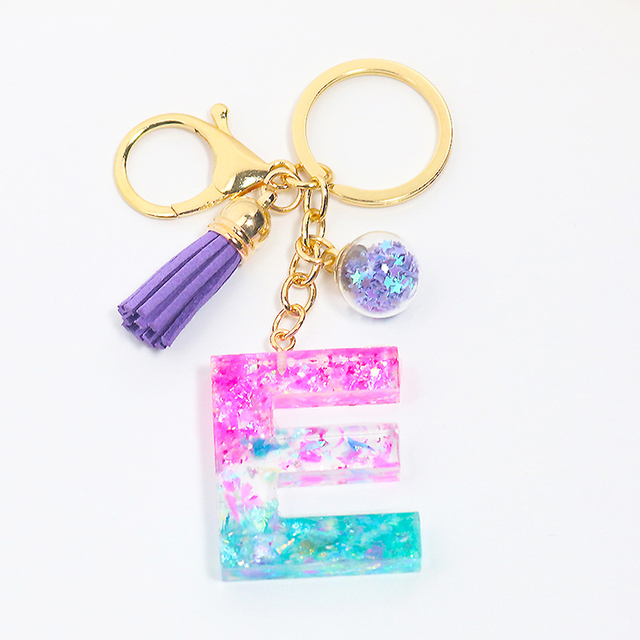 Creative Letter Alphabet Crystal Arylic Liquid Keychain Women Key Chains Ring Car Bag Tassels Pendent Charm Gift Accessory