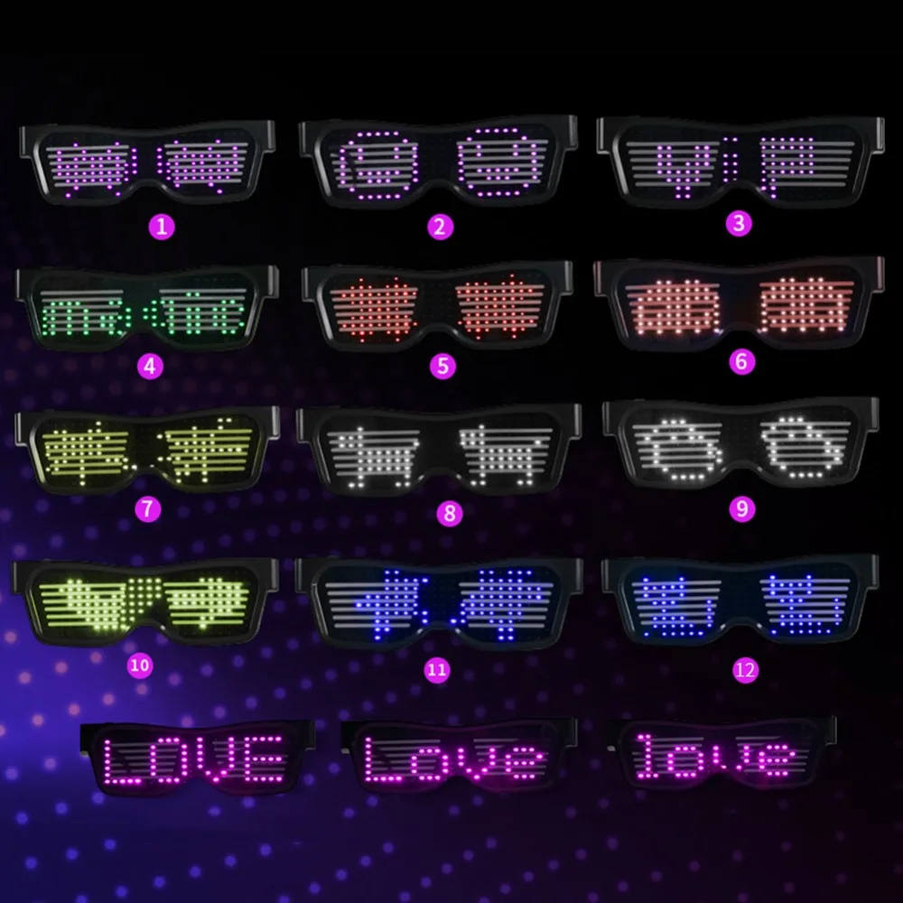 

2Pcs Bluetooth Led Party Glasses APP Control Shield Luminous Glasses USB Charge DIY Quick Flash Eyewear lentes led para fiesta