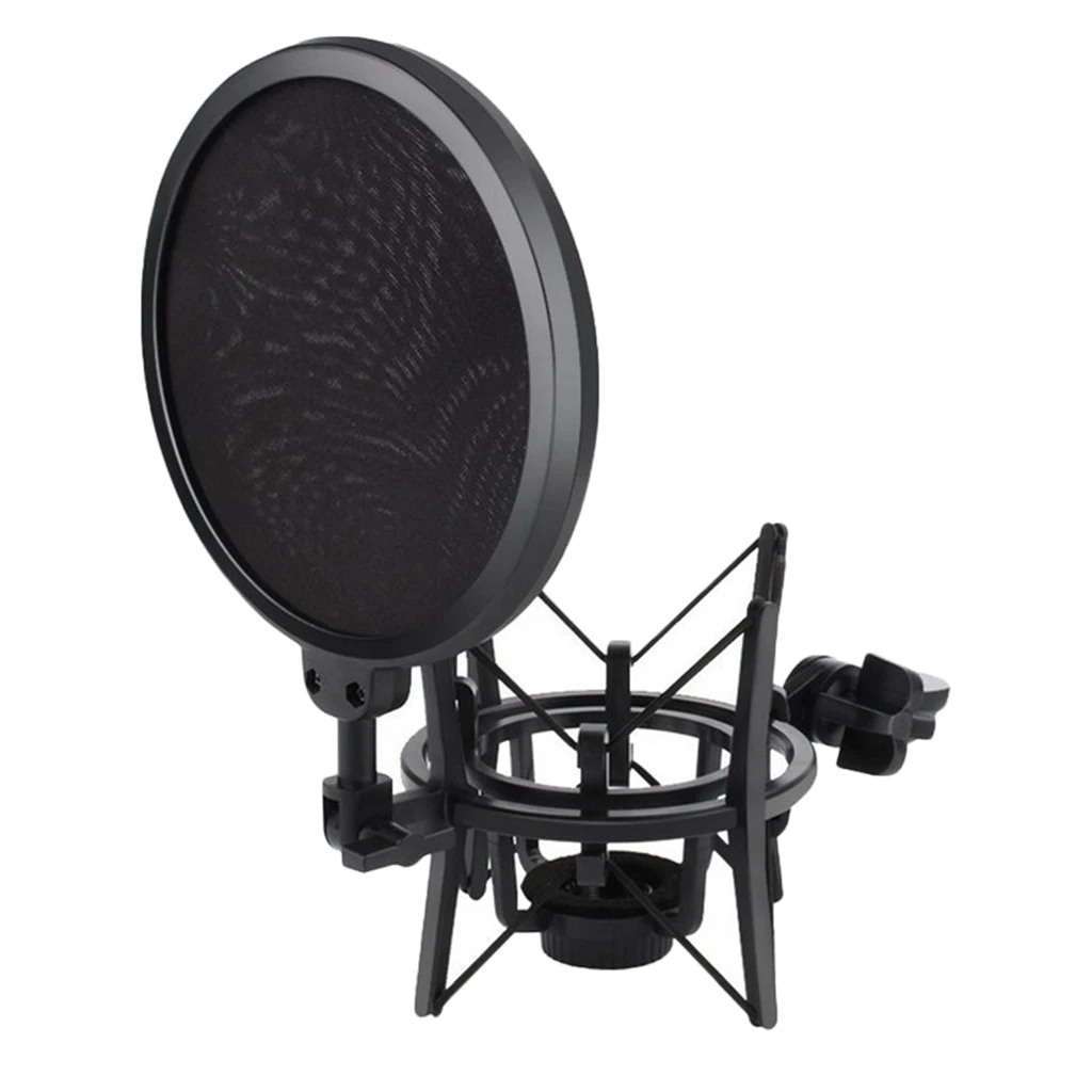 Mic Wind Screen Mask Shied Pop Filter With Microphone Shock Mount Black