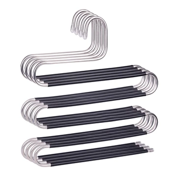 

AFBC Pants Hangers(4Pack)-Non Slip Pants Hangers-S-Shaped-5 Layers-5 Levels Hangers-Anti-Slip Closet Space Saver for Jeans Slack