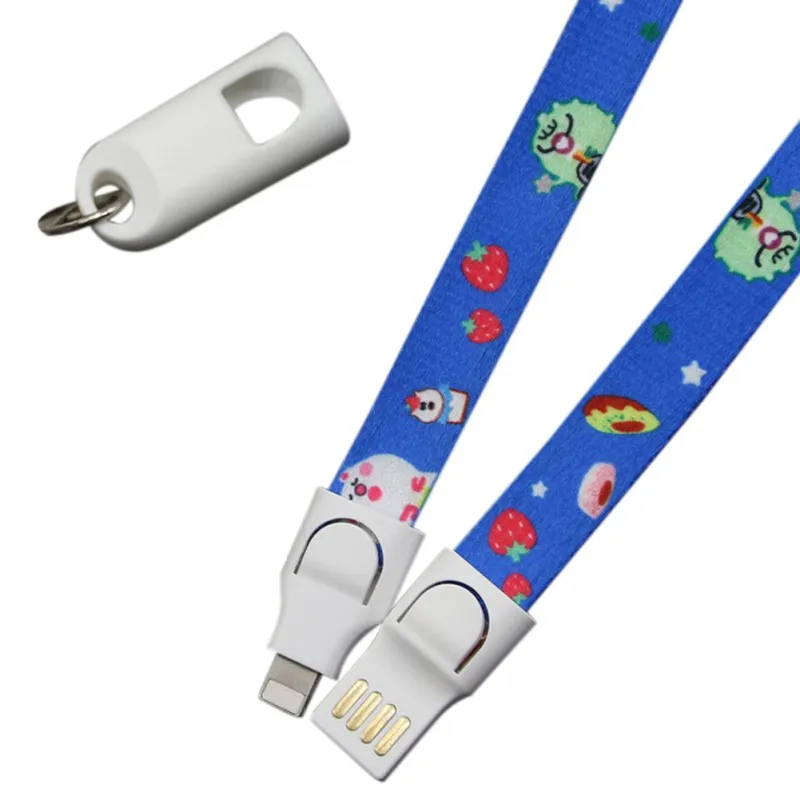 Зарядный кабель шейный ремешок съемный шейный Шнур для IPhone Micro-usb type-C - Цвет: Blue Micro