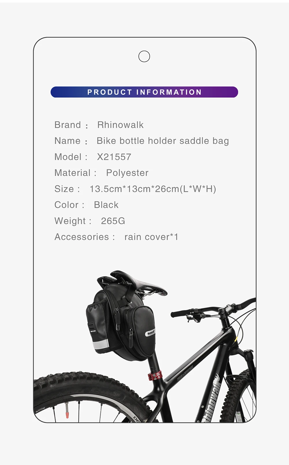 Rhinowalk Bicycle Bag Waterproof Bike Saddle Bag Large Capacity for MTB Bike Rear Seatpost Water Bottle Repair Tools Holder Bag (10)