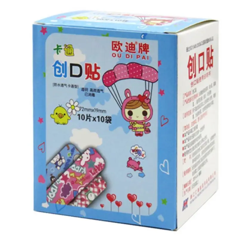 100Pcs/Box Child Kids Waterproof Adhesive Bandages Cute Cartoon Animal Printed First Aid Medical Healing Band Hemostasis