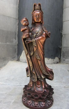 

xiuli 002504 Tibet Buddhism Red Copper Bronze Send Boy Guan Yin Kwan-yin Boddhisattva Statue