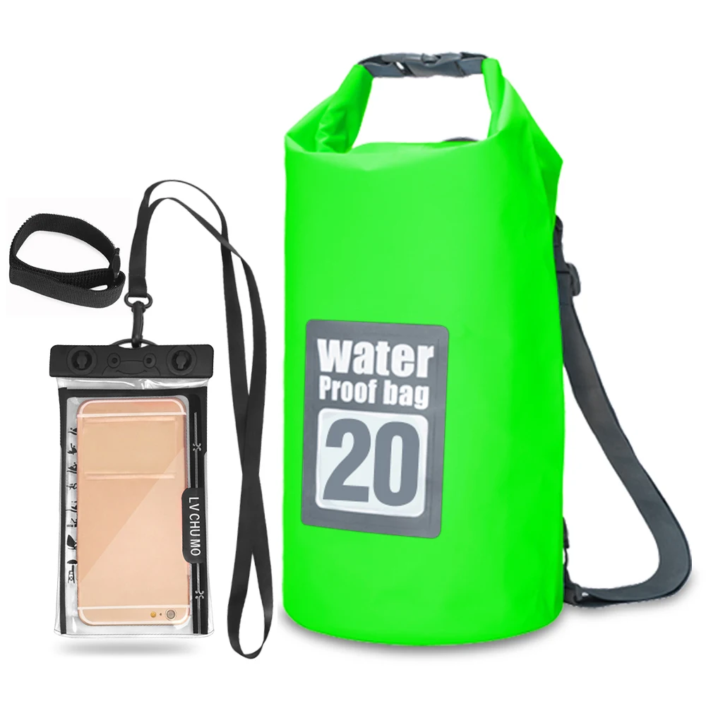 5L/10L/15L/20L Водонепроницаемая плавающая сухая сумка рюкзак для плавания на лодках 6,3 ''чехол для телефона водонепроницаемая сумка для каякинга рафтинг - Цвет: Green 20L