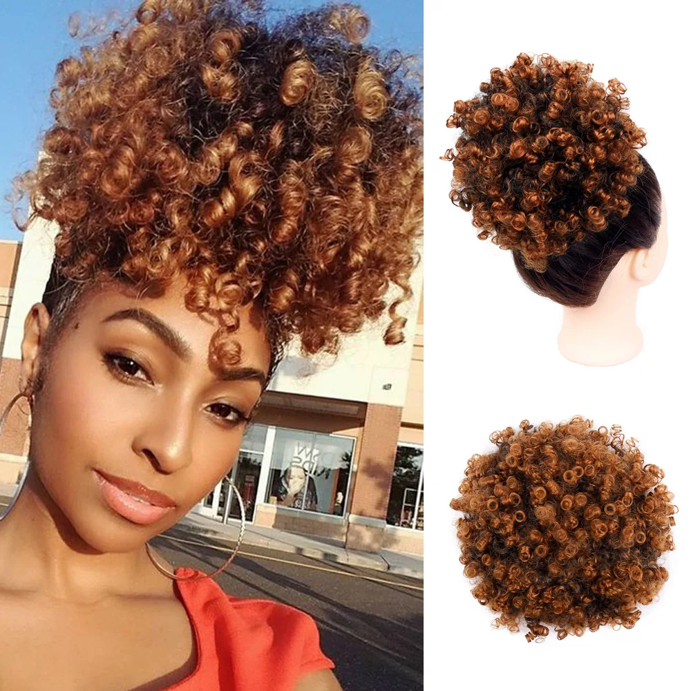 

Short 8" Drawstring Puff Pony tail Hair Extensions Synthetic Kinky Curly Hair Ponytail Afro Kinky Curly Wrap Hair Puff for Women