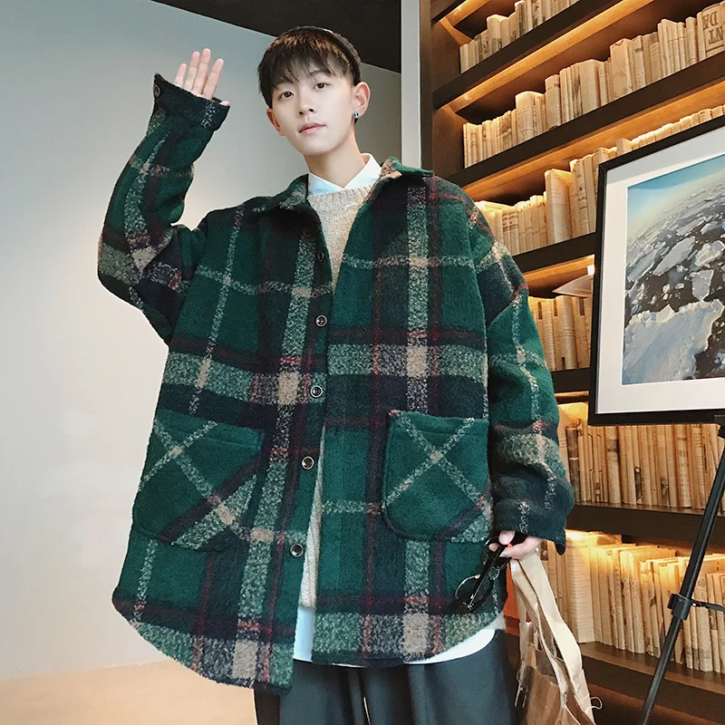 

Men's cotton coat 2019 autumn and winter students casual couple models loose plaid windbreaker jacket youth trend men's clothing