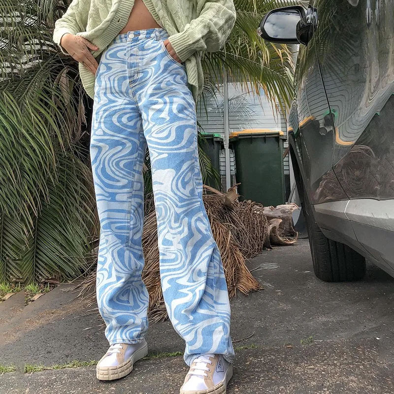 Vaqueros Retro con estampado de cebra y2k para mujer, ropa de calle Vintage holgada de cintura alta, pantalones vaqueros Mom, ropa de calle a rayas Ins