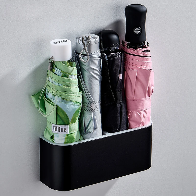 Space Aluminum Umbrella Storage Rack Black / Silver Umbrella Stands Shelf Behind Door Rain Gear Home Rack Kmmoun