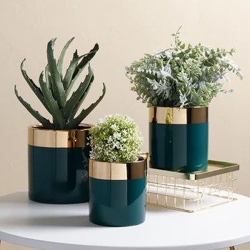 

Nordic Light Luxury Phnom Dark Green Ceramic Flower Pot Succulents Pot Vase Ornaments Creative Home Office Decoration