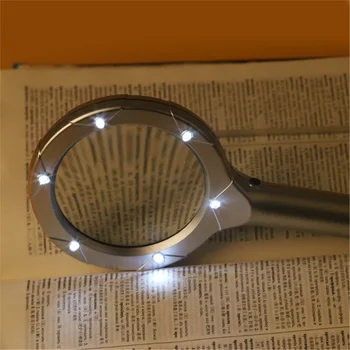 

BIJIA 6 LEDs 4x Glass Lens Handheld Lighted Jewelry Appraisal Reading Optical Lens Magnifier 8B-1