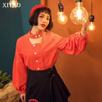 

XITAO Off Shoulder Shirt Fashion New Women 2020 Spring Full Sleeve Cartoon Embroidery Single Breast Minority Blouse GCC3319