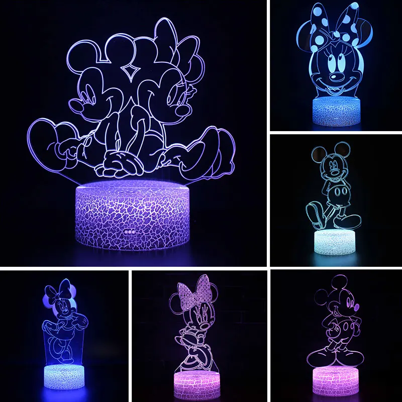 Disney Mickey Mouse Minnie Mouse Cartoon Nightplamp Children LED Night Light for BedroOM Decoration Decoraive 3d Light Xmas Gift